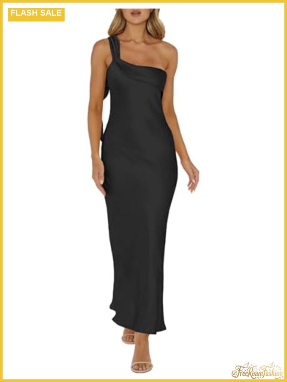 Satin One Shoulder Formal Maxi Dress Wedding Guest Sleeveless Backless